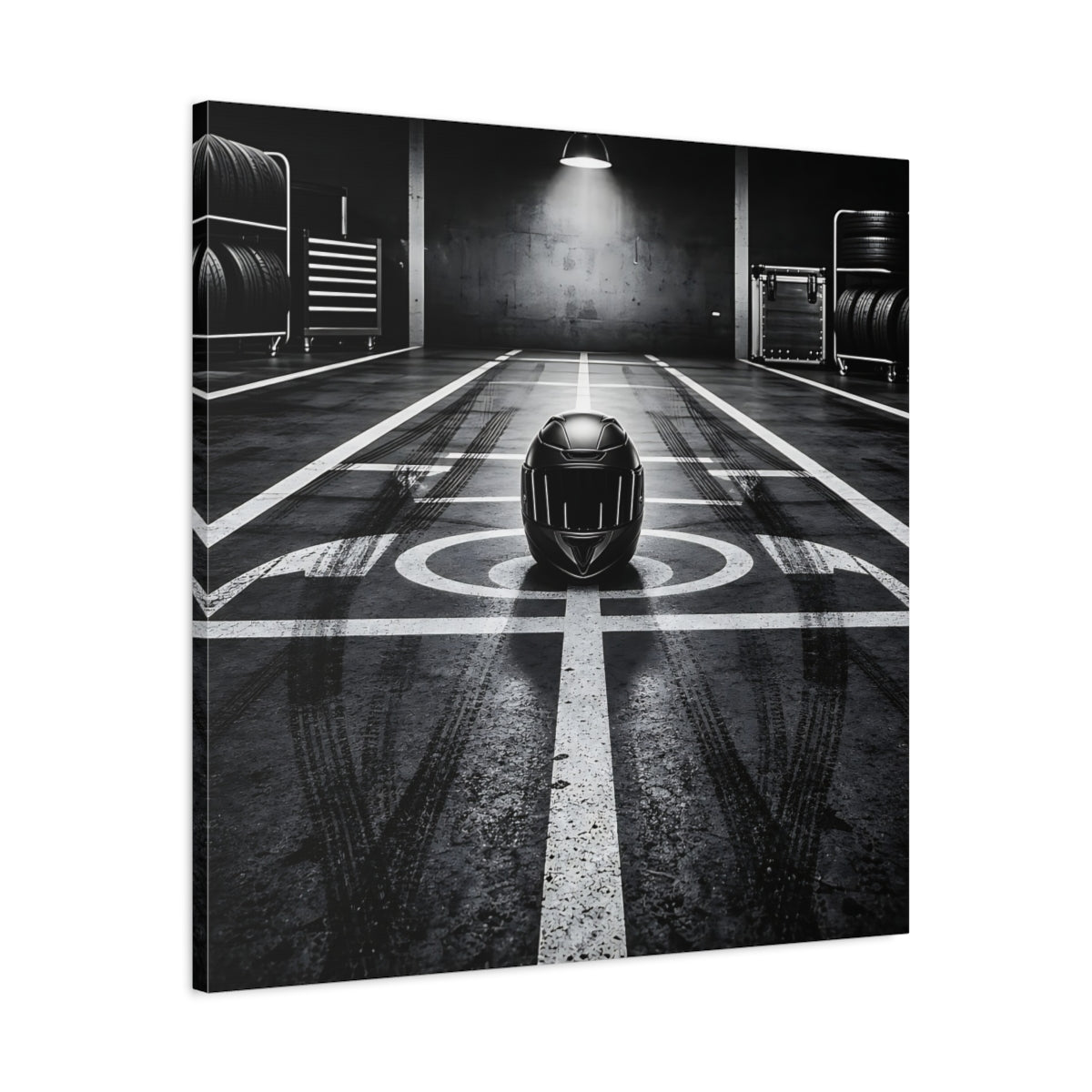 Side Mockup 3. Sports Motorcycle Helmet Monochrome shown as canvas print