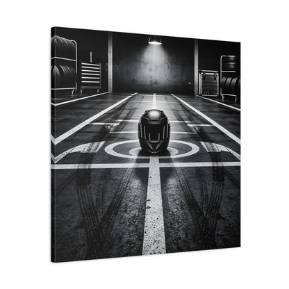 Side Mockup 3. Sports Motorcycle Helmet Monochrome shown as canvas print