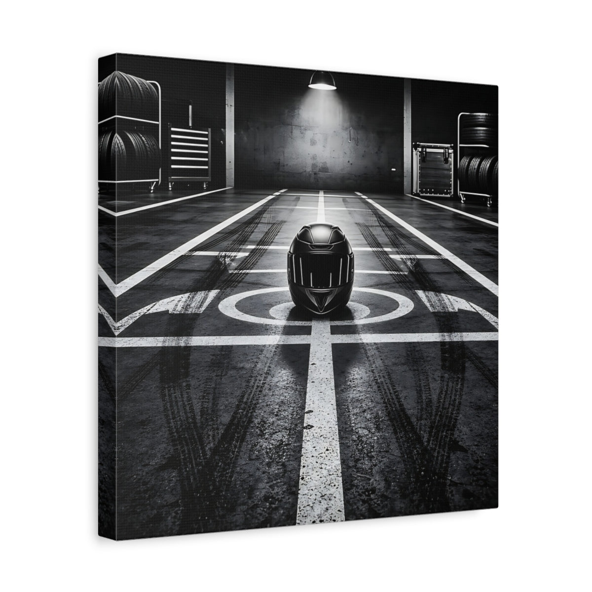 Side Mockup 7. Sports Motorcycle Helmet Monochrome shown as canvas print