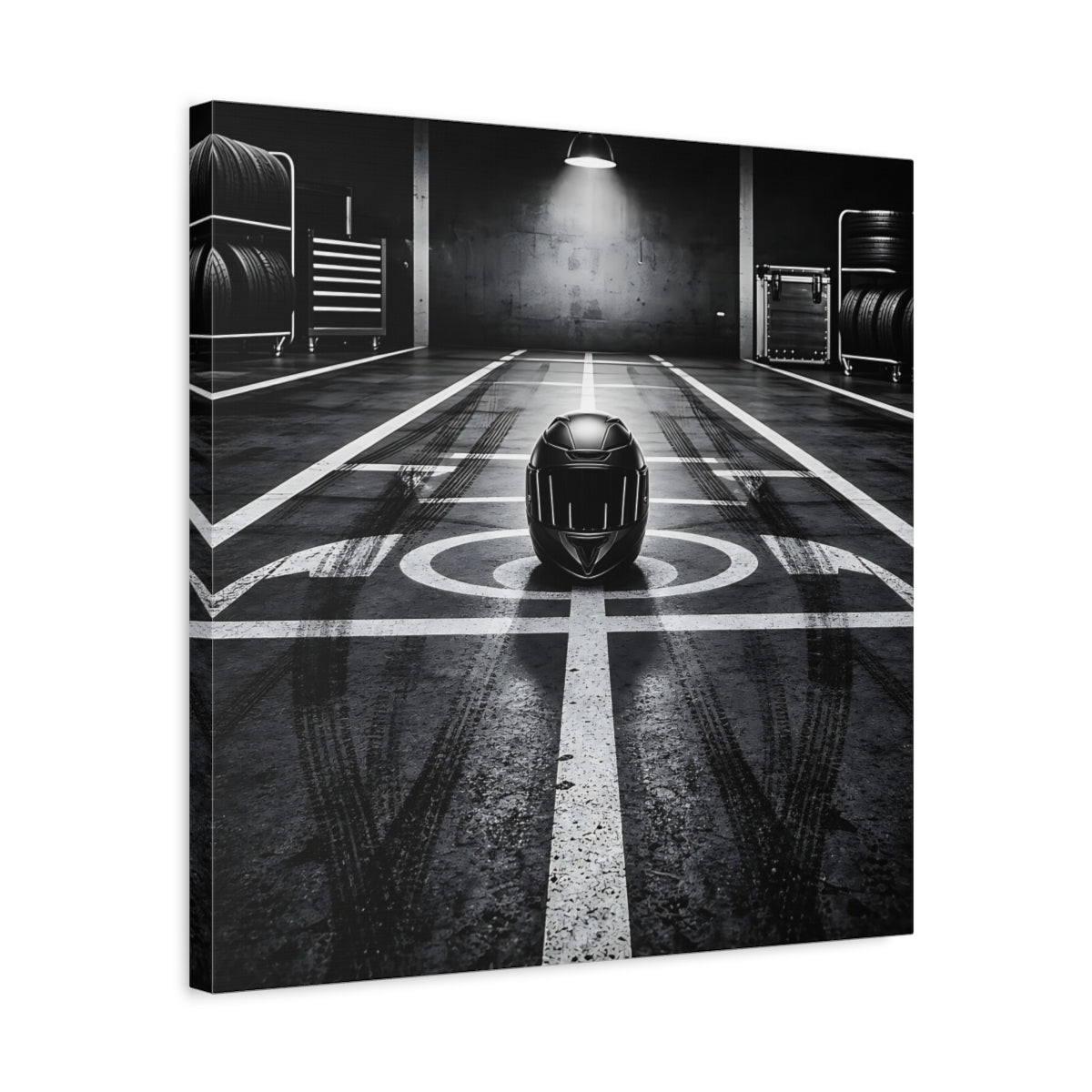 Side Mockup 5. Sports Motorcycle Helmet Monochrome shown as canvas print