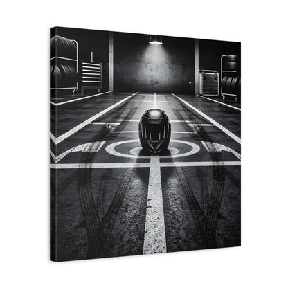 Side Mockup 5. Sports Motorcycle Helmet Monochrome shown as canvas print