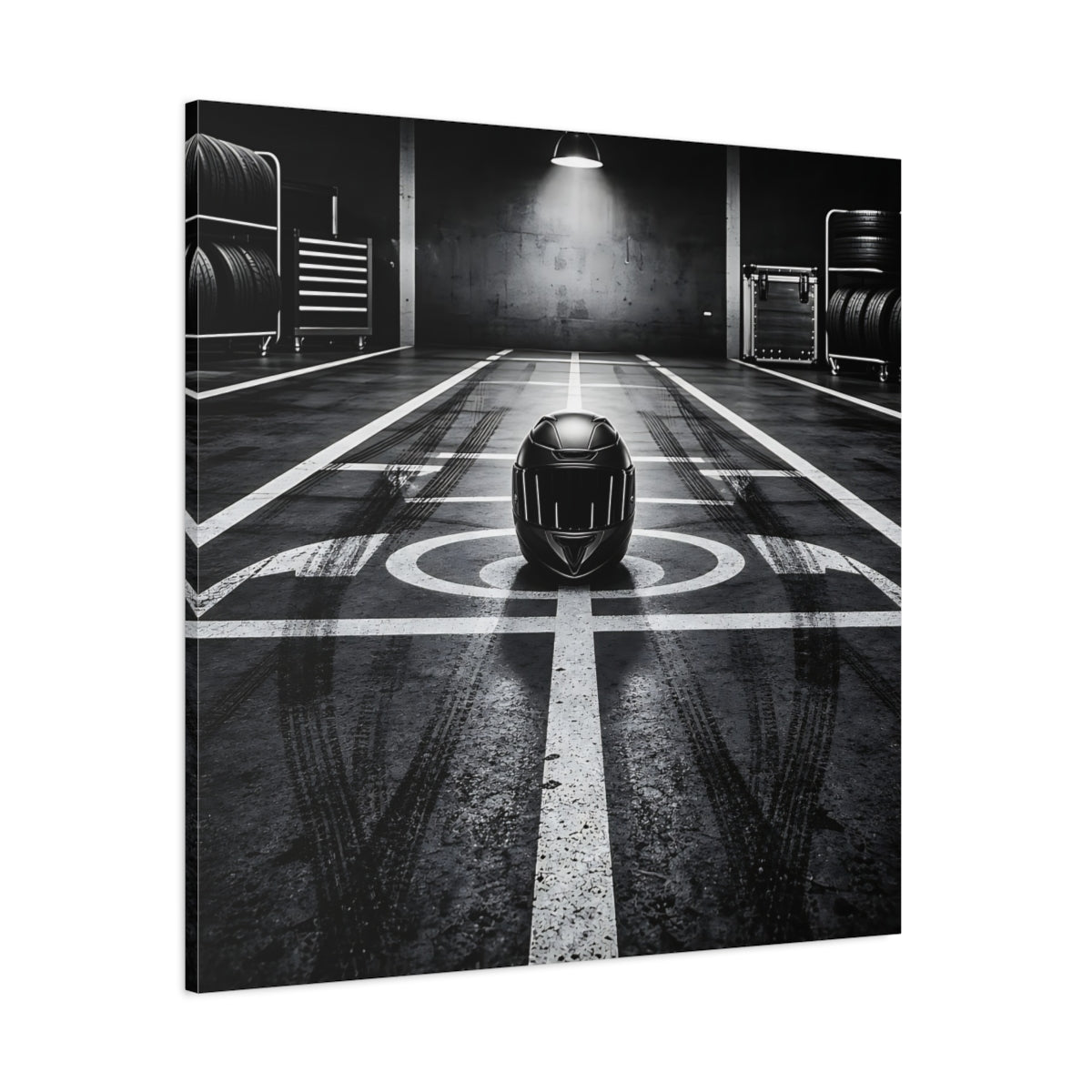 Side Mockup 1. Sports Motorcycle Helmet Monochrome shown as canvas print