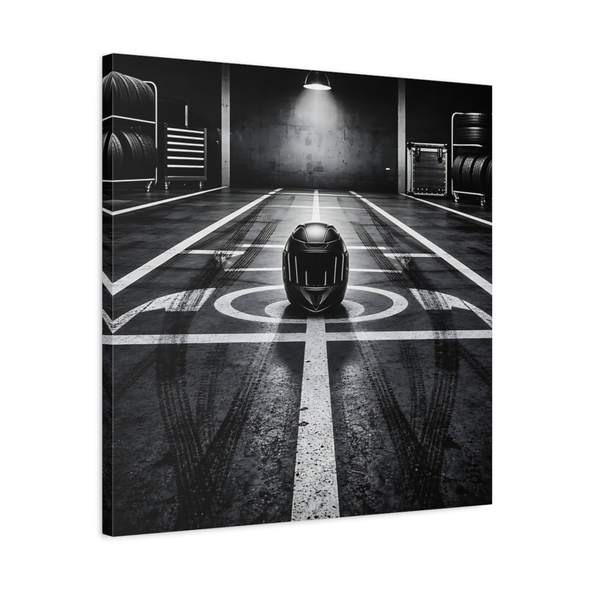 Side Mockup 4. Sports Motorcycle Helmet Monochrome shown as canvas print