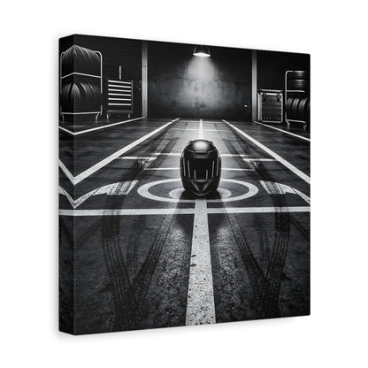 Side Mockup 9. Sports Motorcycle Helmet Monochrome shown as canvas print