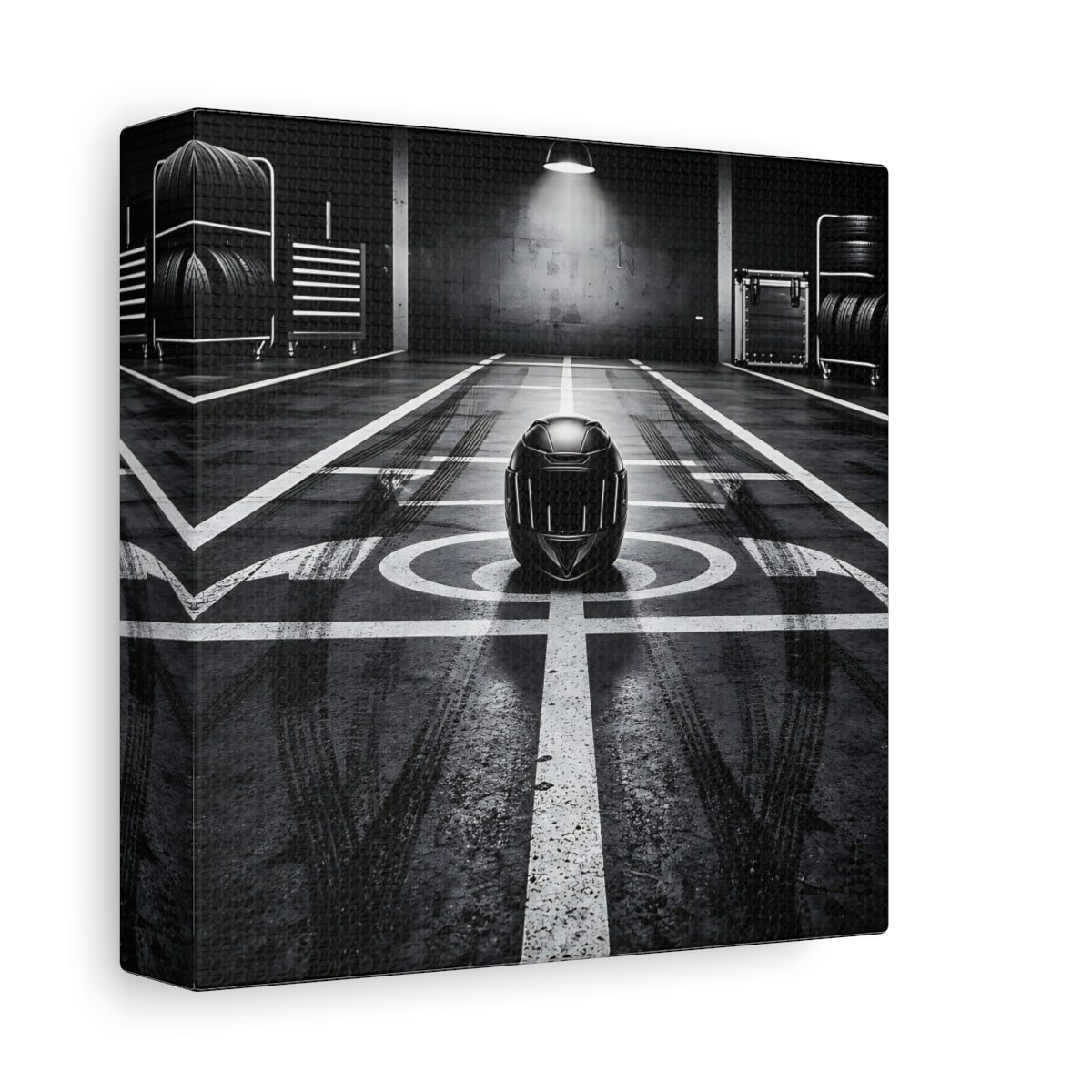 Side Mockup 2. Sports Motorcycle Helmet Monochrome shown as canvas print
