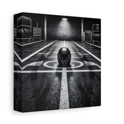 Side Mockup 2. Sports Motorcycle Helmet Monochrome shown as canvas print