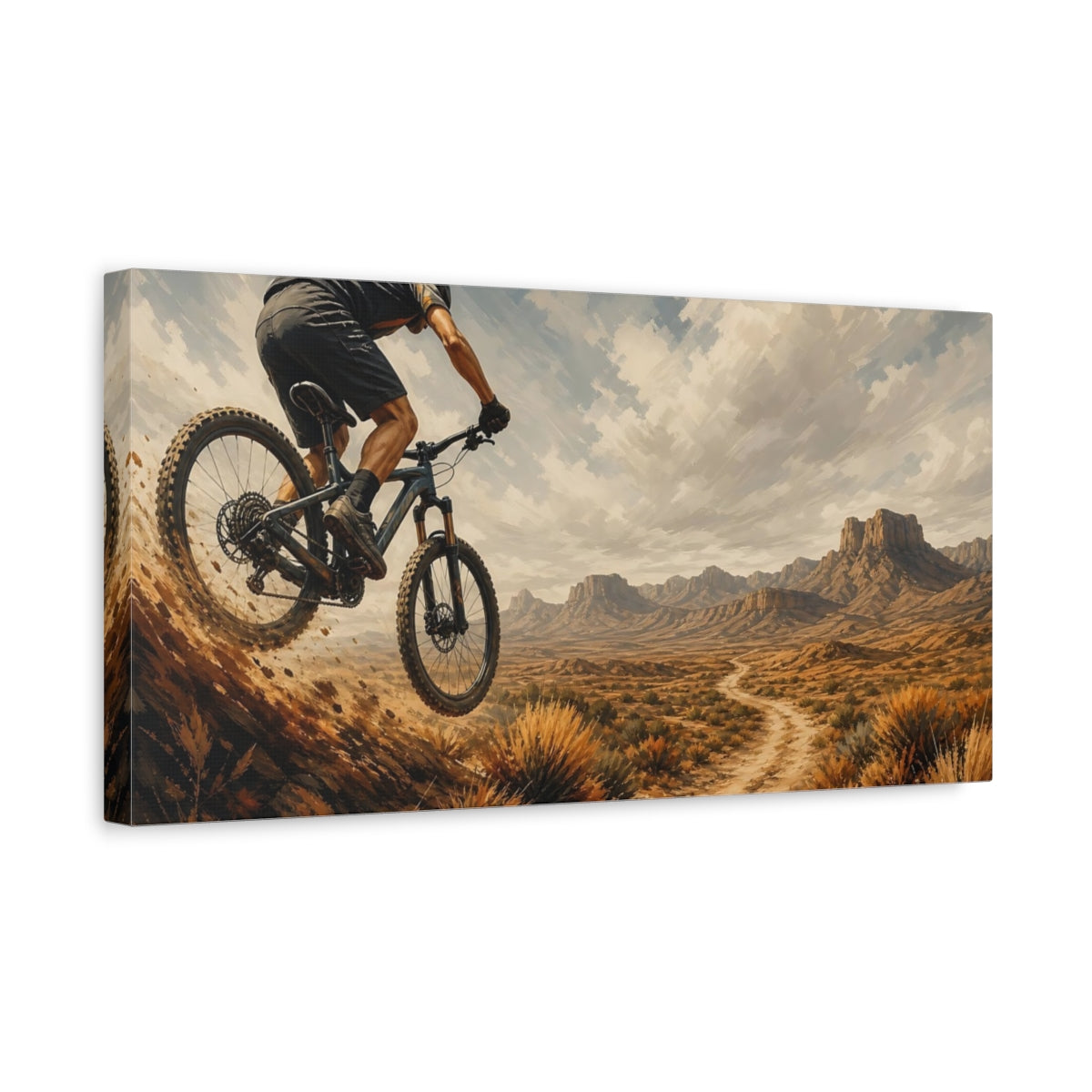 Side Mockup 3. Sports Mountain Biker Mountain Biking shown as canvas print