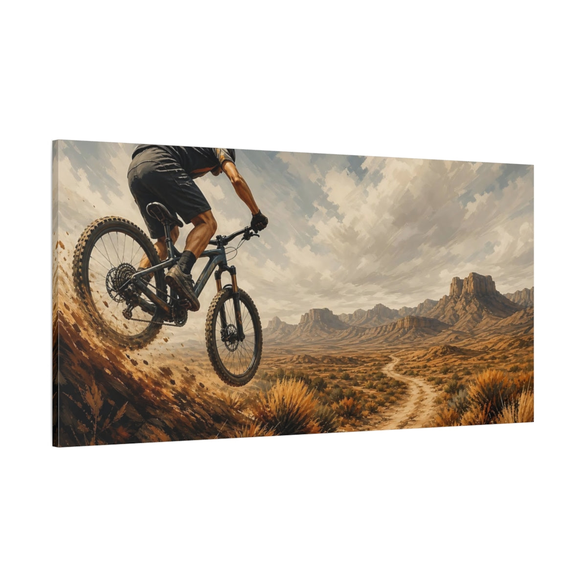 Side Mockup 2. Sports Mountain Biker Mountain Biking shown as canvas print