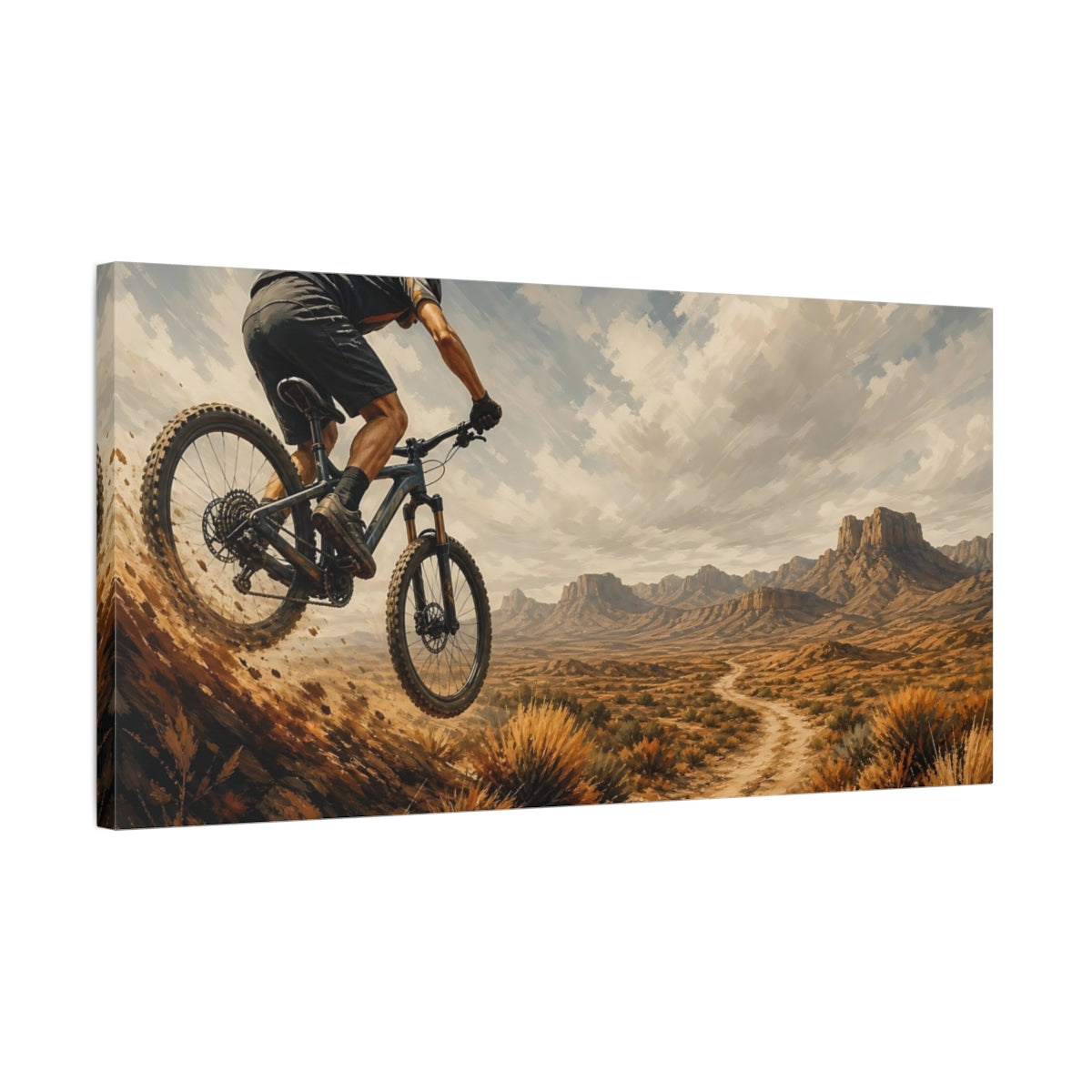 Side Mockup 1. Sports Mountain Biker Mountain Biking shown as canvas print
