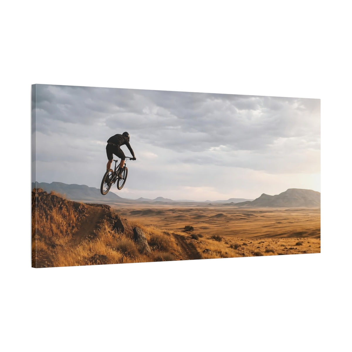 Main Mockup. Sports Mountain Biker Brown And Gray shown as canvas print