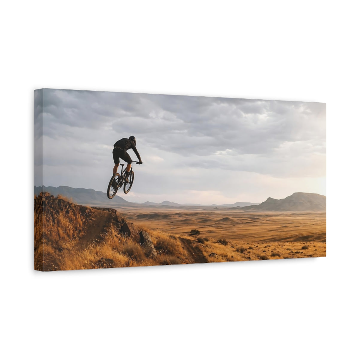Side Mockup 3. Sports Mountain Biker Brown And Gray shown as canvas print