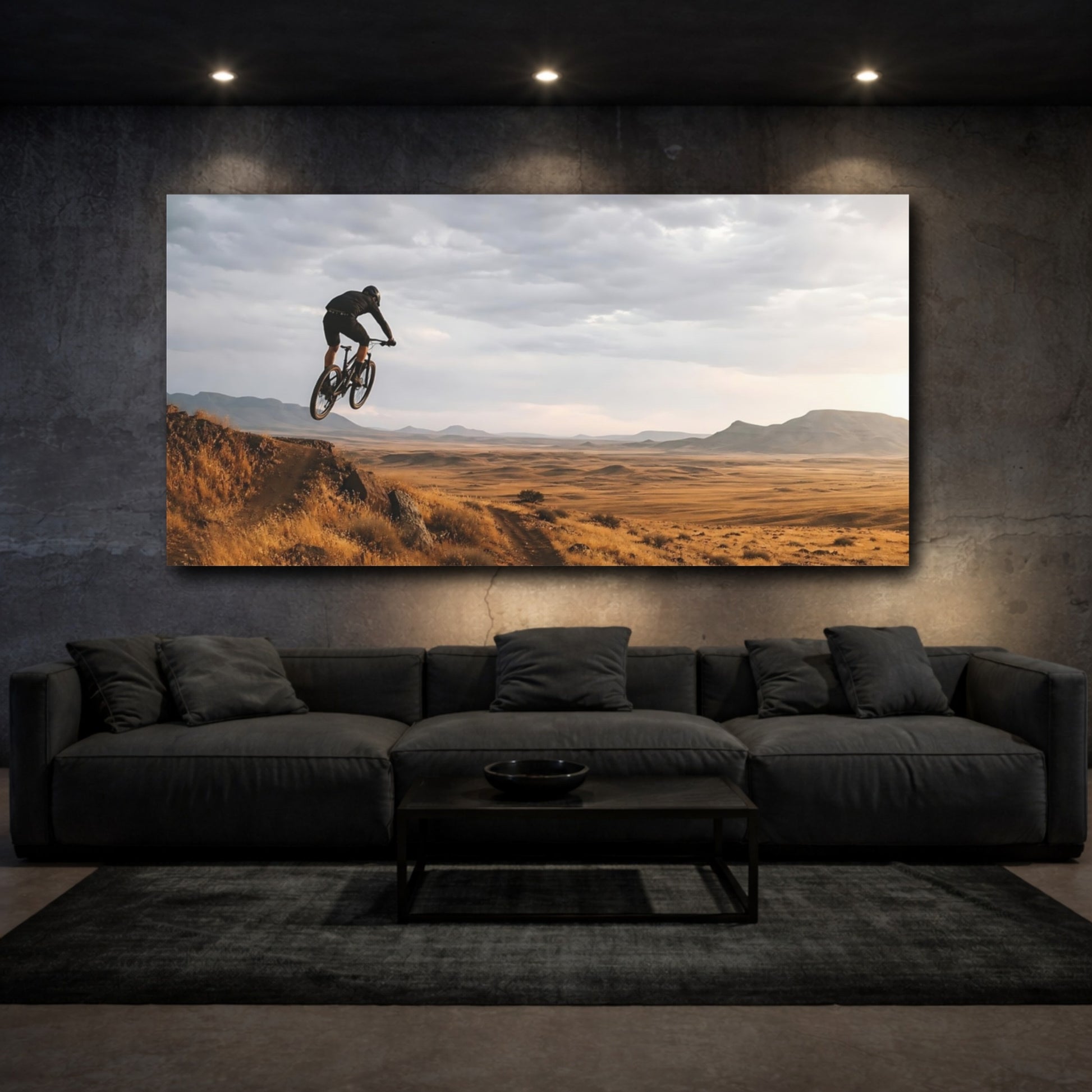 Mockup 3. Sports Mountain Biker Brown And Gray shown as canvas print