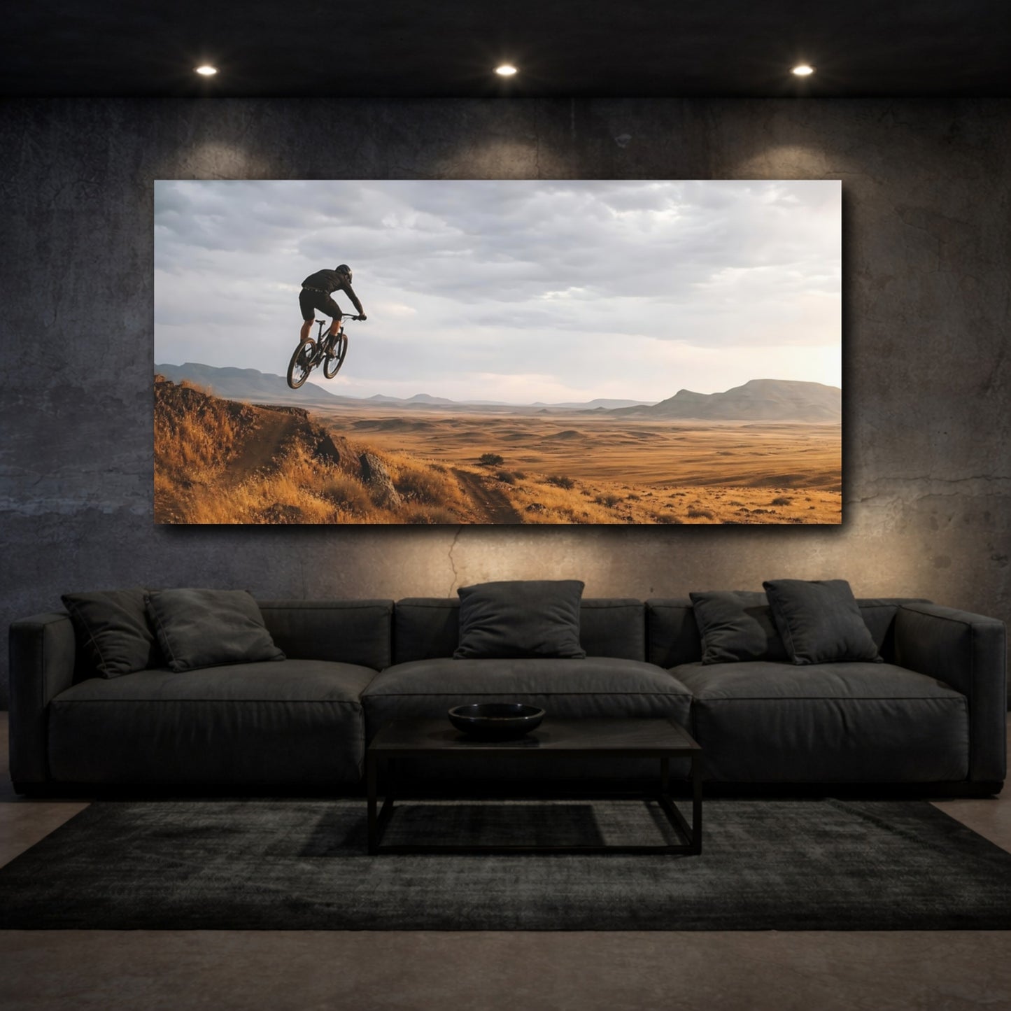 Mockup 4. Sports Mountain Biker Brown And Gray shown as canvas print