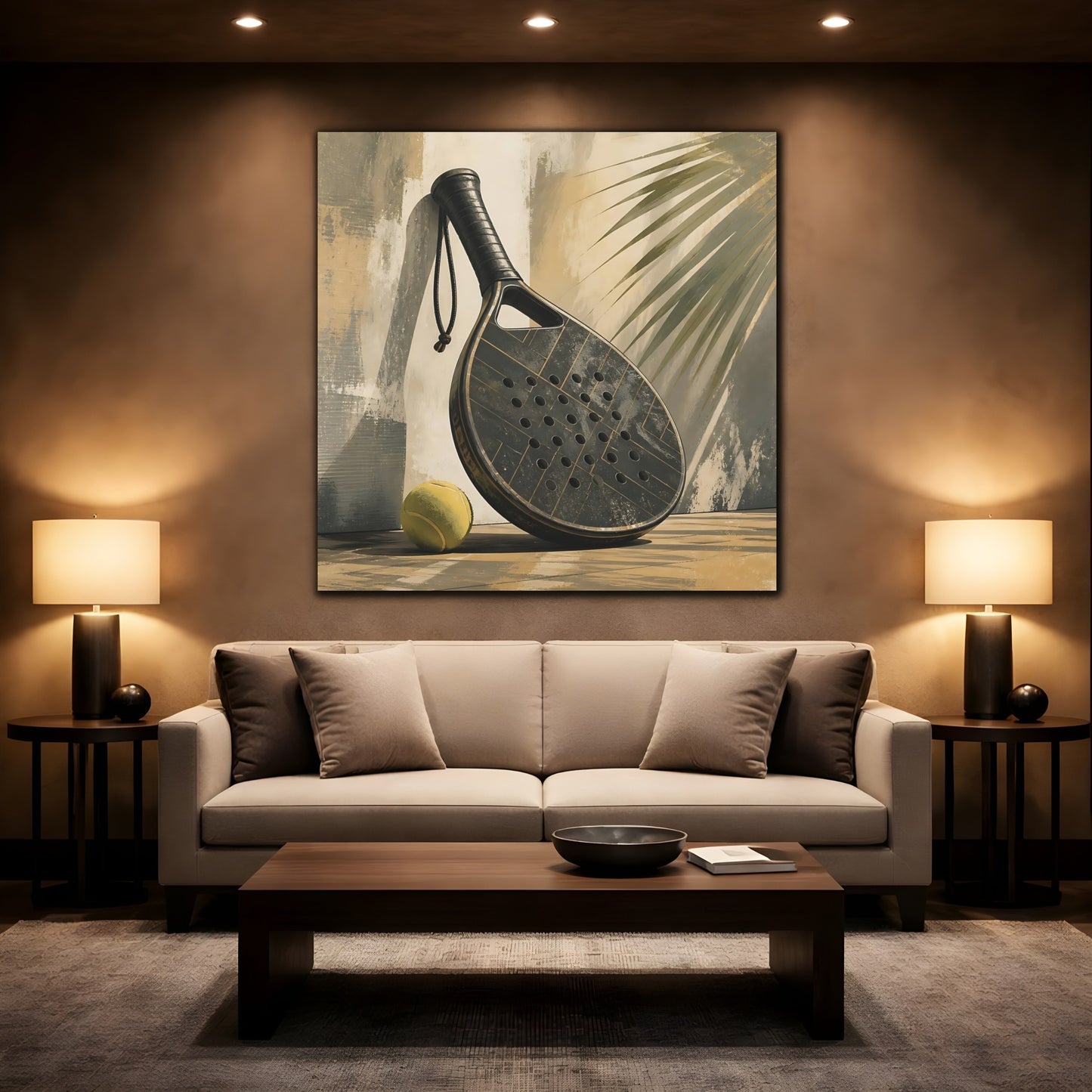 Mockup 2. Sports Padel Racket Dark Sports Equipment shown as canvas print
