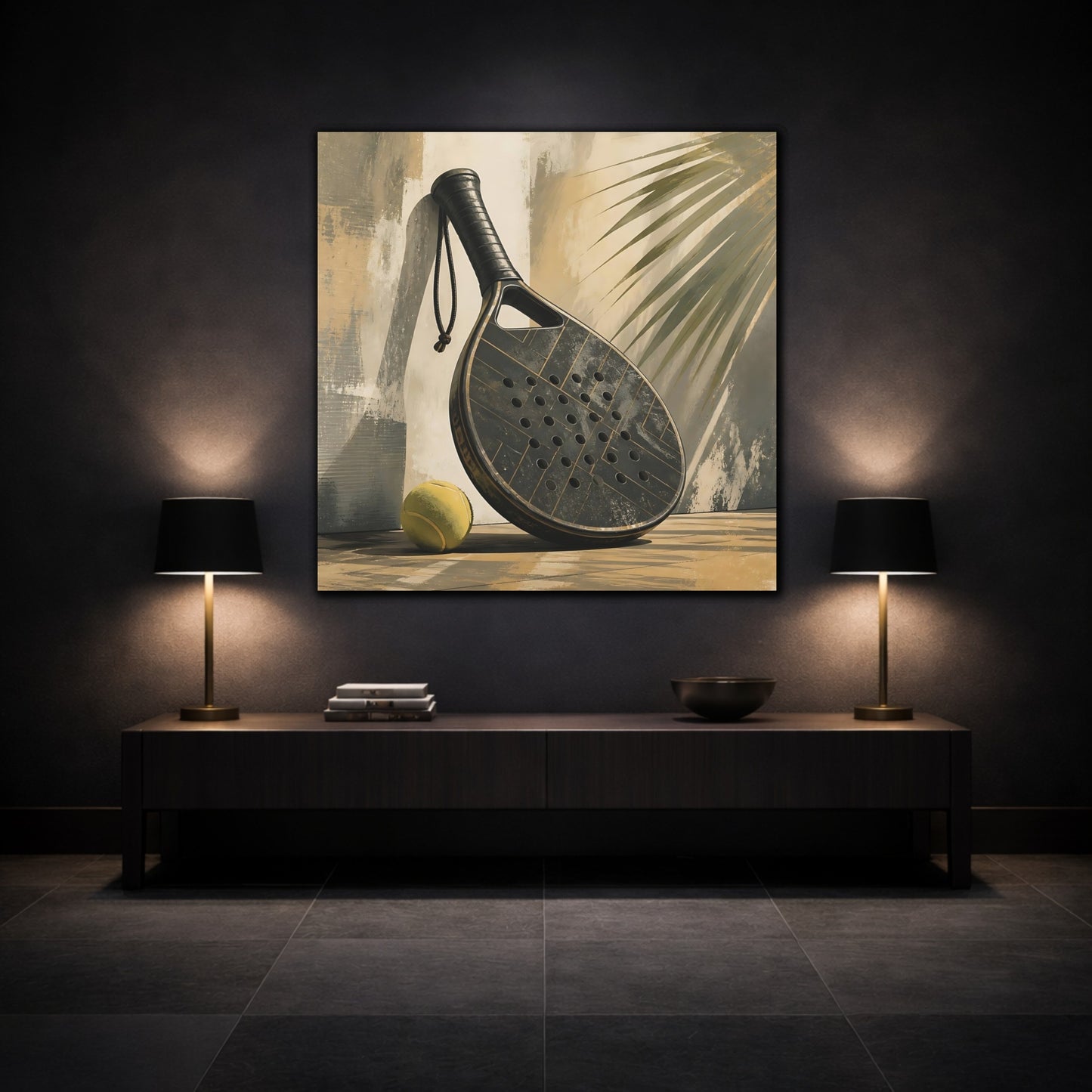 Mockup 3. Sports Padel Racket Dark Sports Equipment shown as canvas print