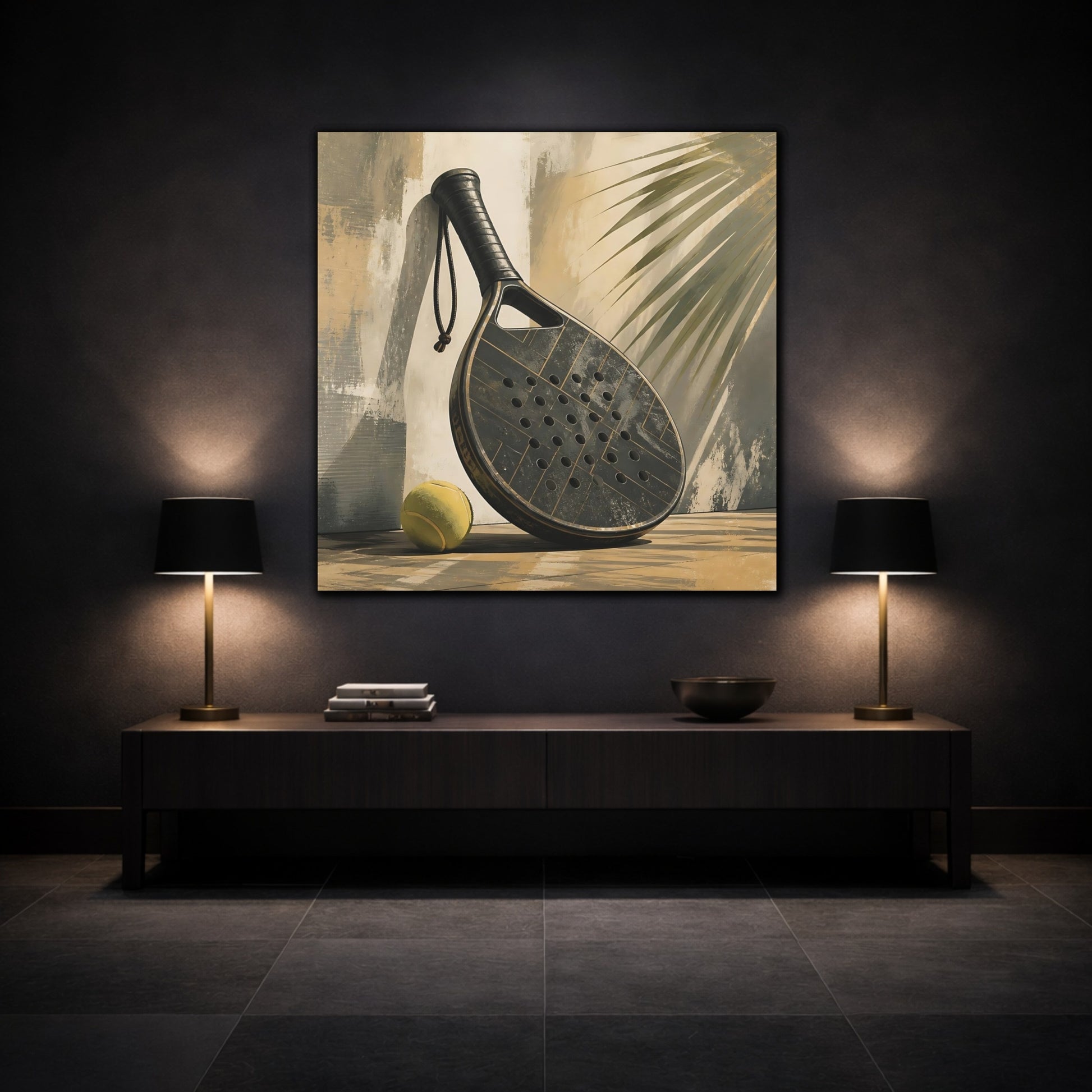 Mockup 3. Sports Padel Racket Dark Sports Equipment shown as canvas print