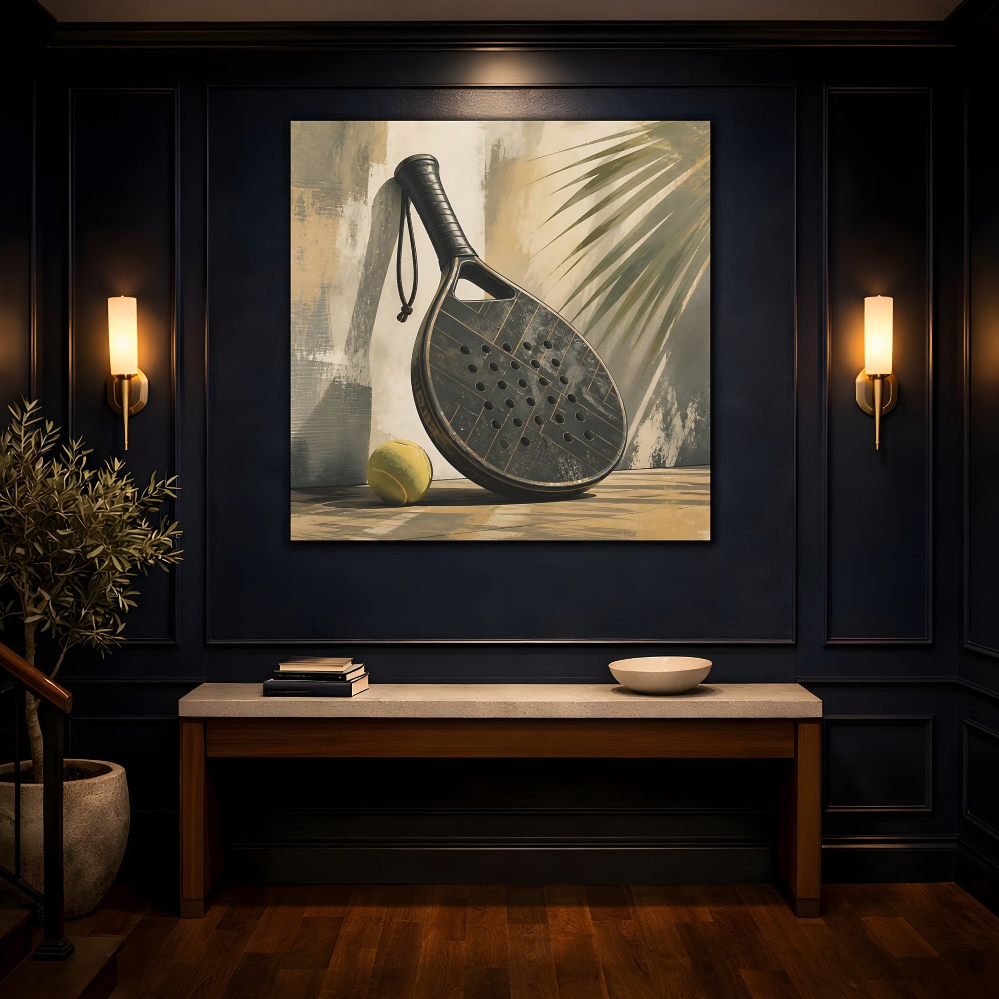 Mockup 4. Sports Padel Racket Dark Sports Equipment shown as canvas print