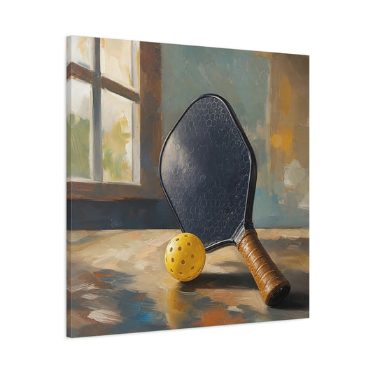 Main Mockup. Sports Pickleball Gear Yellow And Brown shown as canvas print