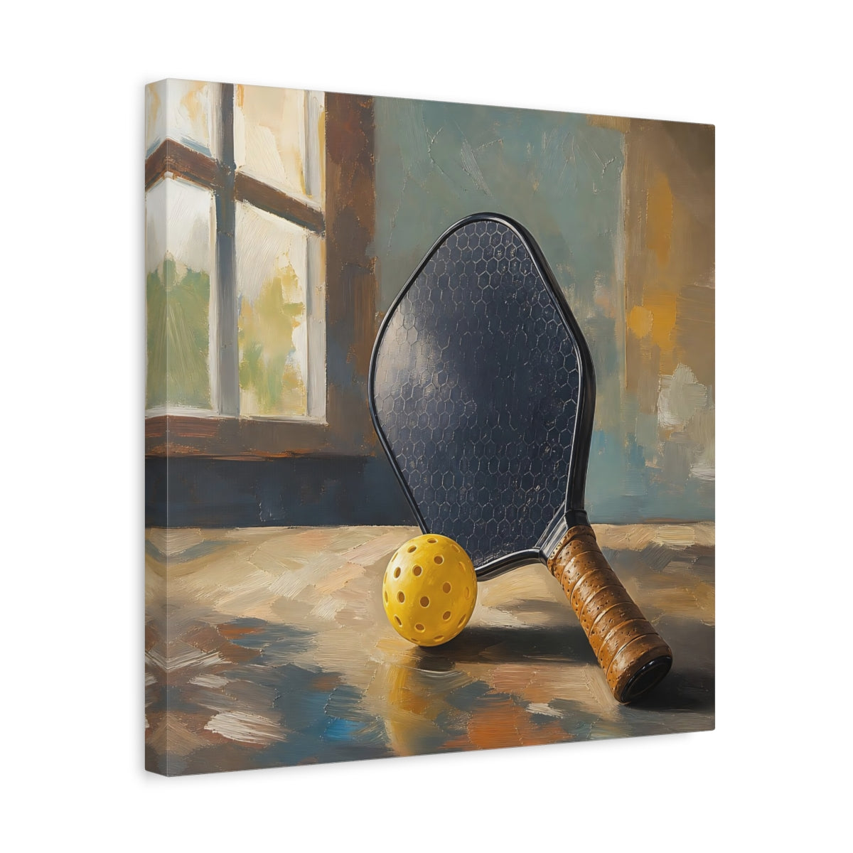 Side Mockup 6. Sports Pickleball Gear Yellow And Brown shown as canvas print