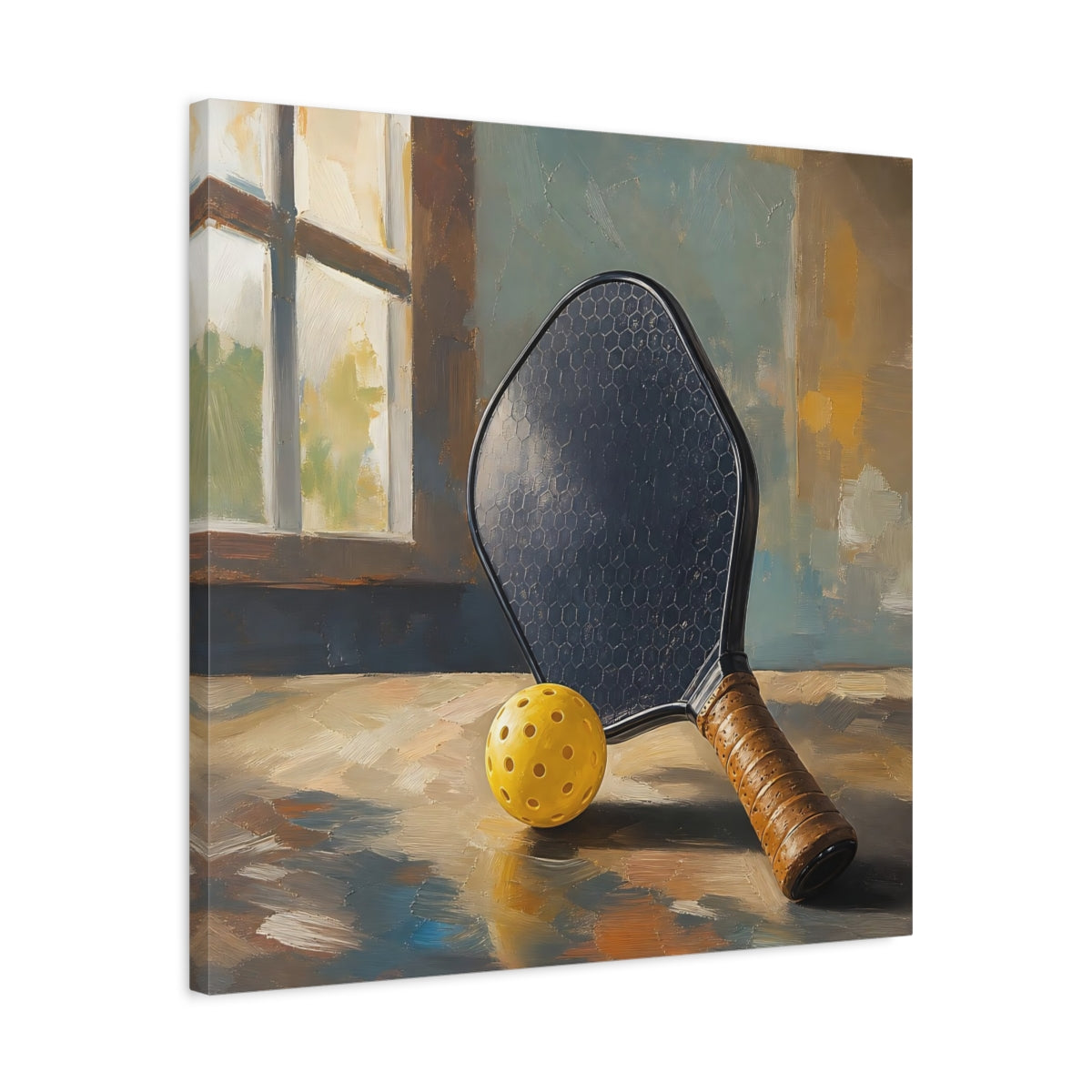 Side Mockup 4. Sports Pickleball Gear Yellow And Brown shown as canvas print