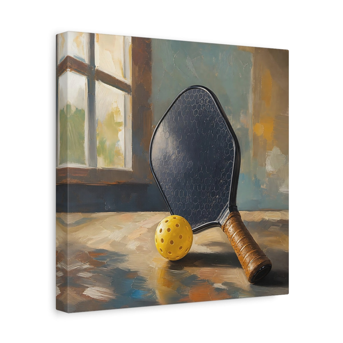Side Mockup 8. Sports Pickleball Gear Yellow And Brown shown as canvas print