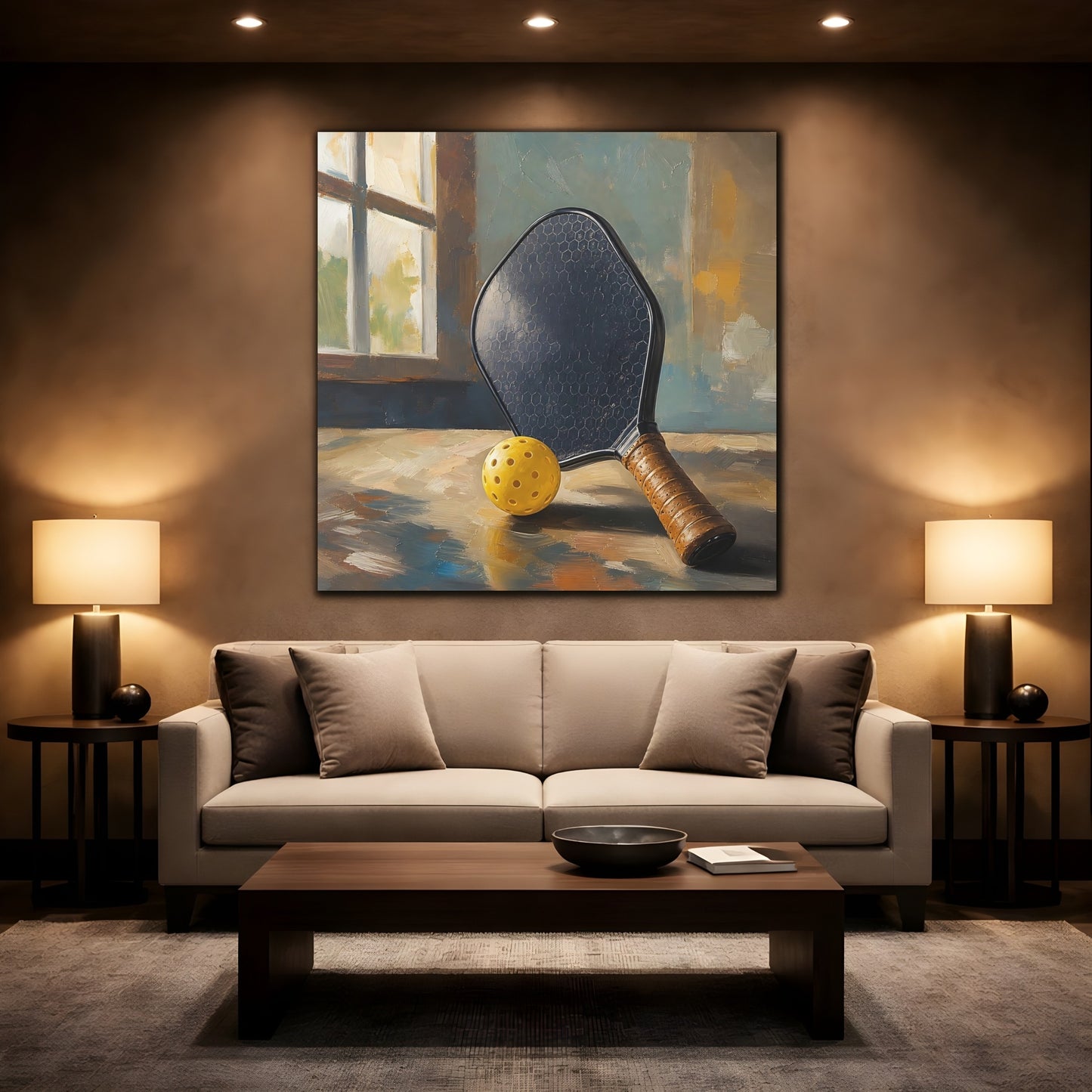 Mockup 2. Sports Pickleball Gear Yellow And Brown shown as canvas print