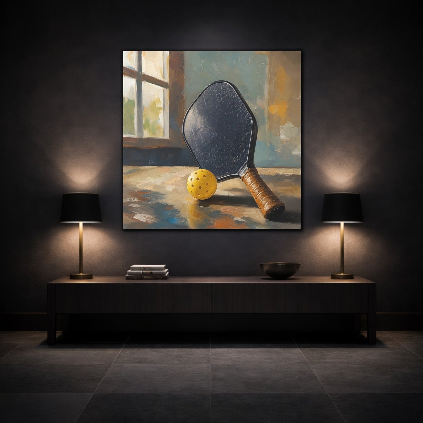 Mockup 3. Sports Pickleball Gear Yellow And Brown shown as canvas print
