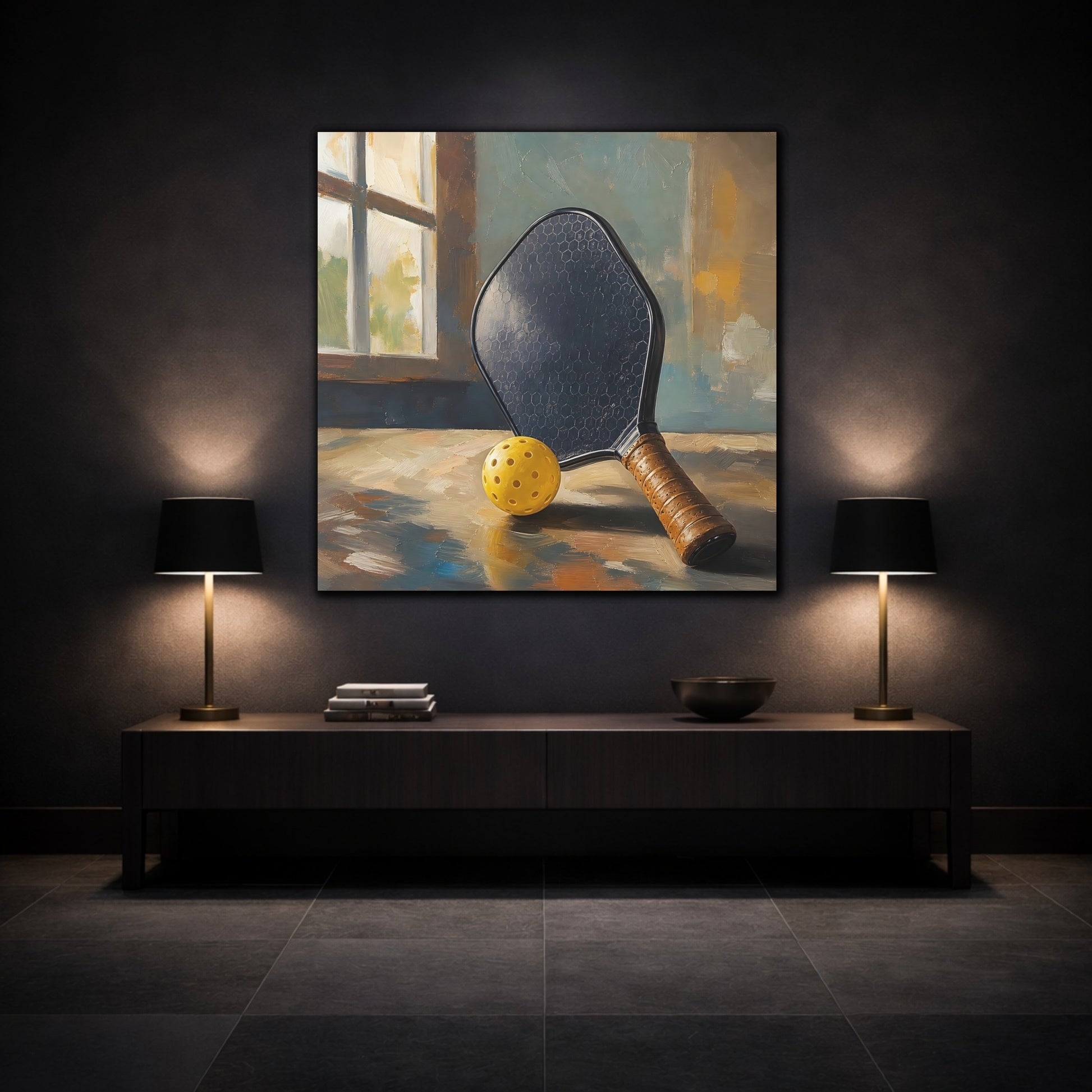 Mockup 3. Sports Pickleball Gear Yellow And Brown shown as canvas print