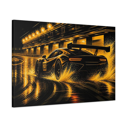 Main Mockup. Sports Race Car Black And Gold shown as canvas print