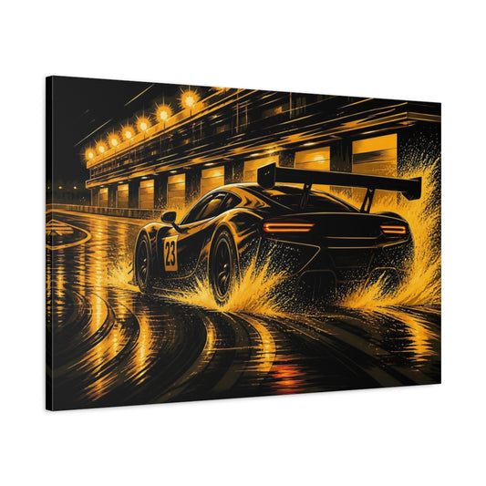 Main Mockup. Sports Race Car Black And Gold shown as canvas print