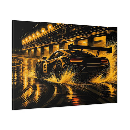 Side Mockup 1. Sports Race Car Black And Gold shown as canvas print