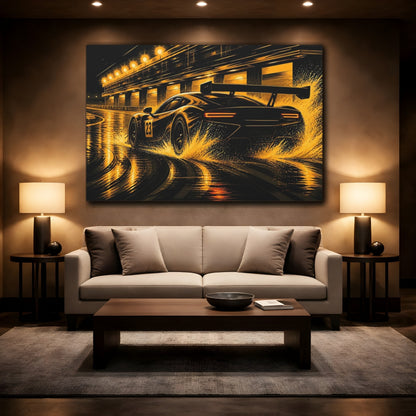Mockup 2. Sports Race Car Black And Gold shown as canvas print