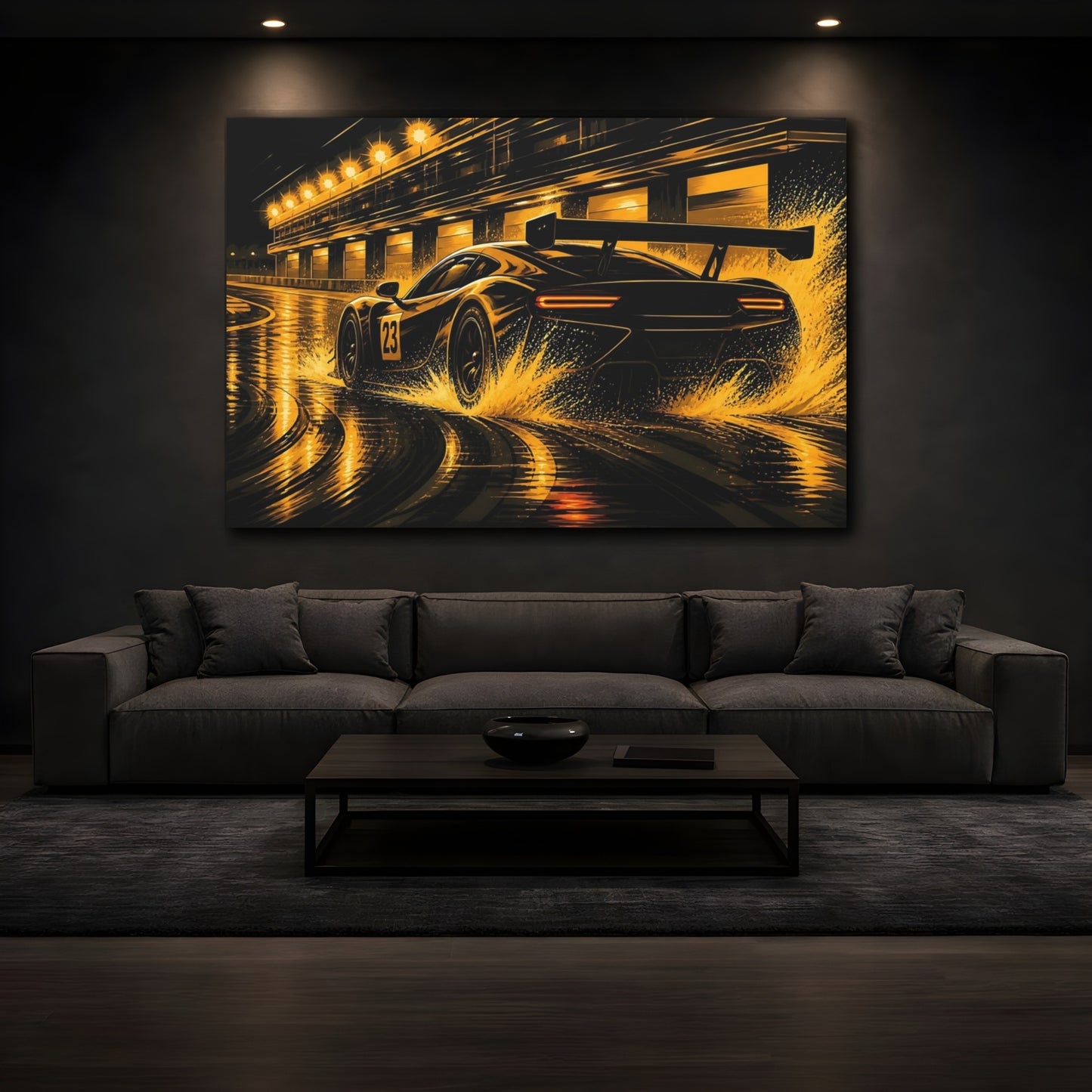 Mockup 3. Sports Race Car Black And Gold shown as canvas print
