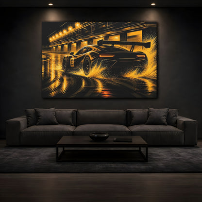 Mockup 3. Sports Race Car Black And Gold shown as canvas print