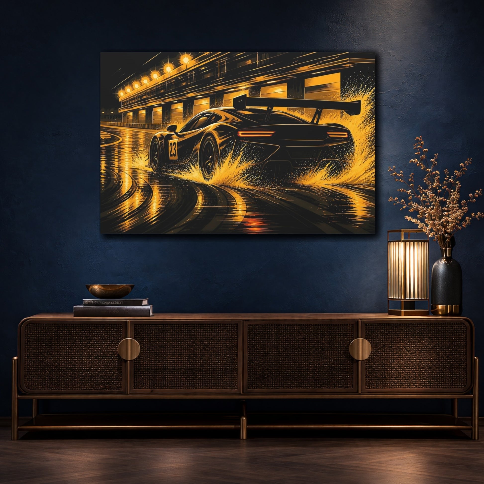 Mockup 4. Sports Race Car Black And Gold shown as canvas print