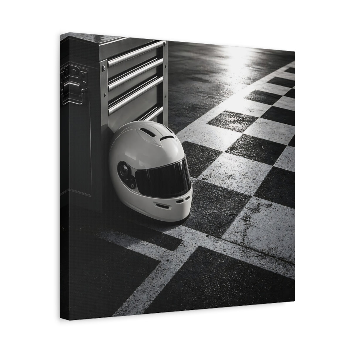 Side Mockup 6. Sports Racing Helmet Black And White shown as canvas print