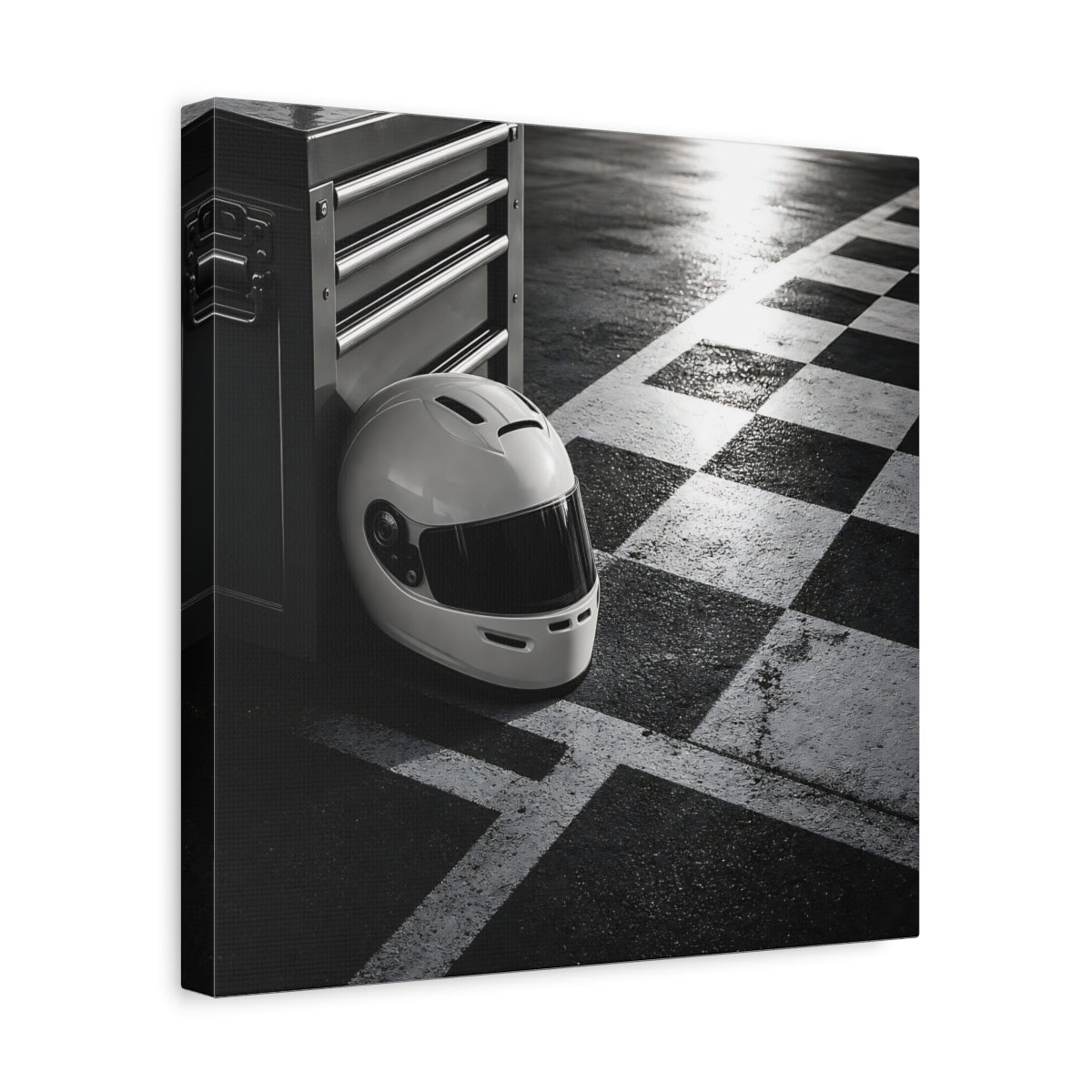 Side Mockup 7. Sports Racing Helmet Black And White shown as canvas print