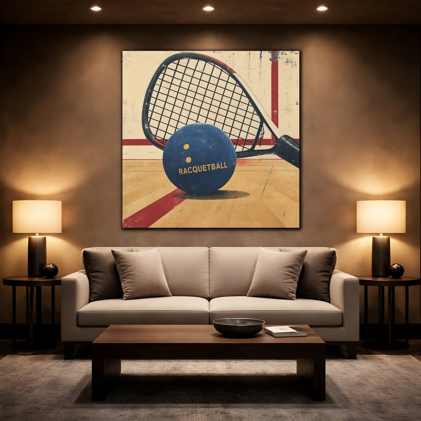 Mockup 2. Sports Racquetball Blue Racquetball shown as canvas print