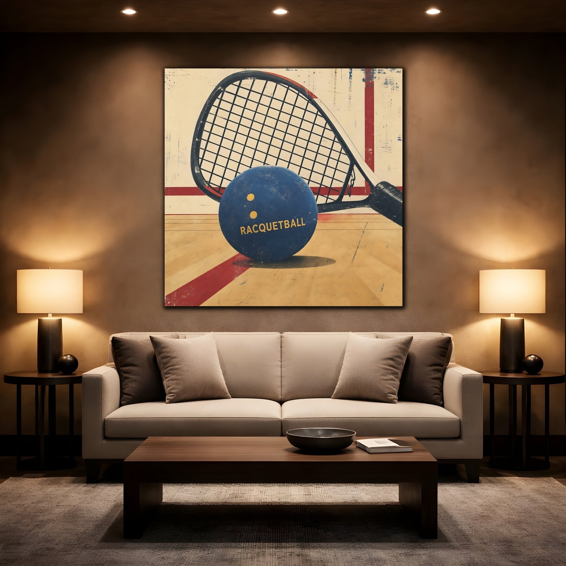 Mockup 2. Sports Racquetball Blue Racquetball shown as canvas print