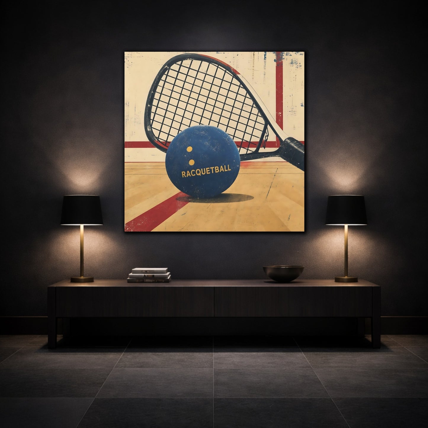 Mockup 3. Sports Racquetball Blue Racquetball shown as canvas print