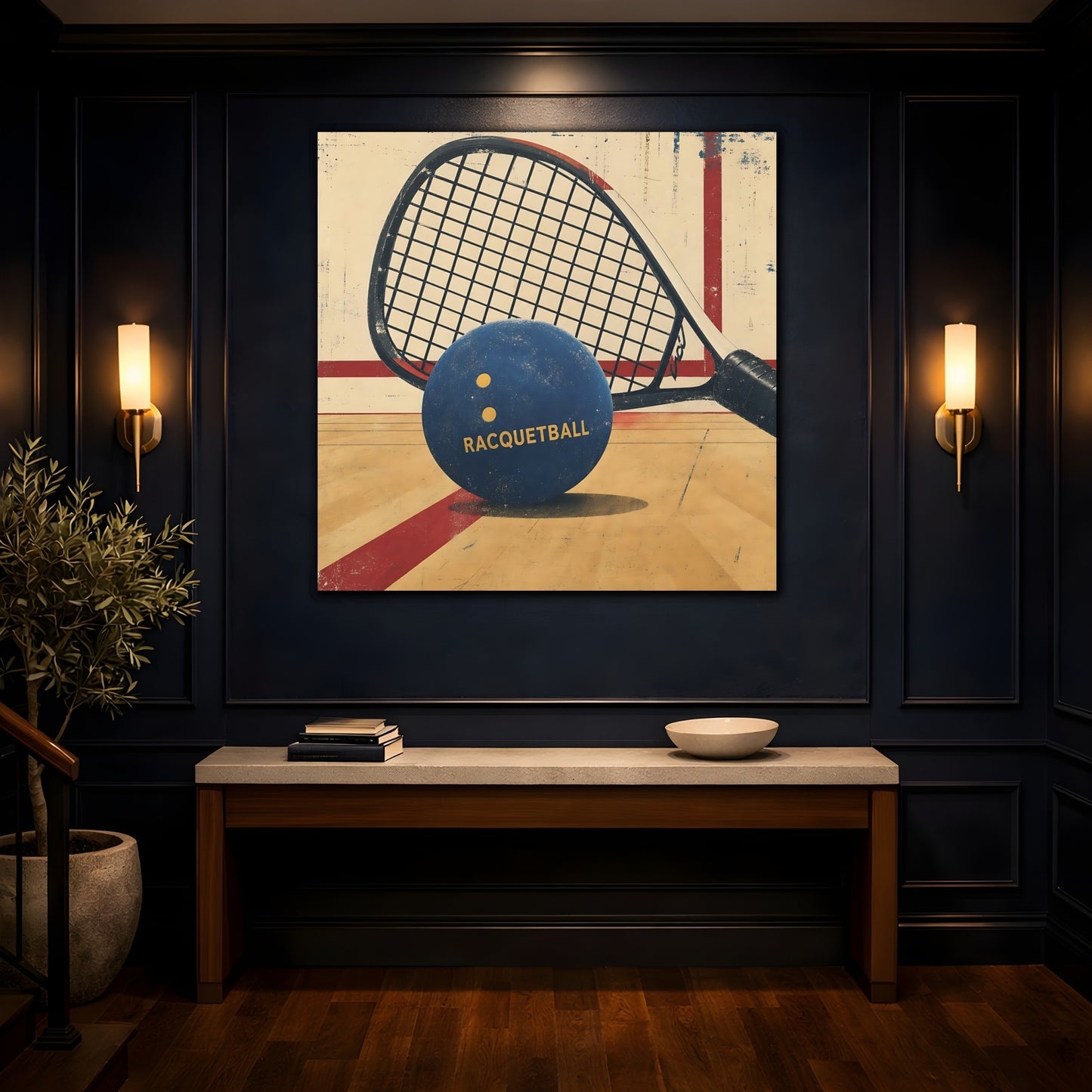 Mockup 4. Sports Racquetball Blue Racquetball shown as canvas print