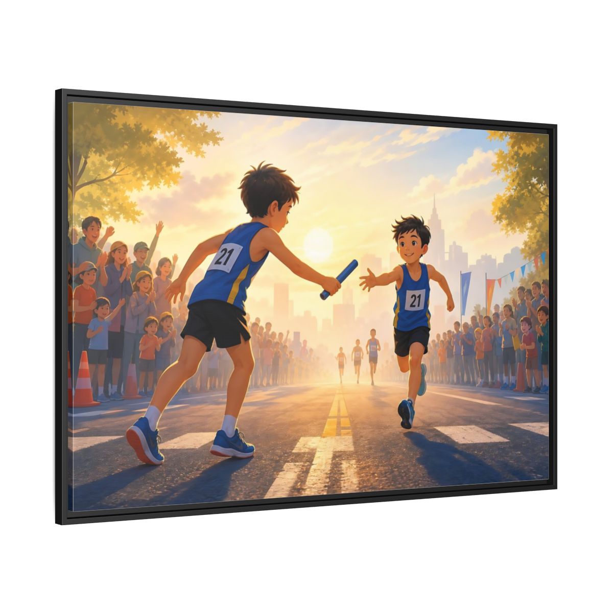 Side Mockup 12. Sports Relay Race Kids Sports shown as framed canvas print