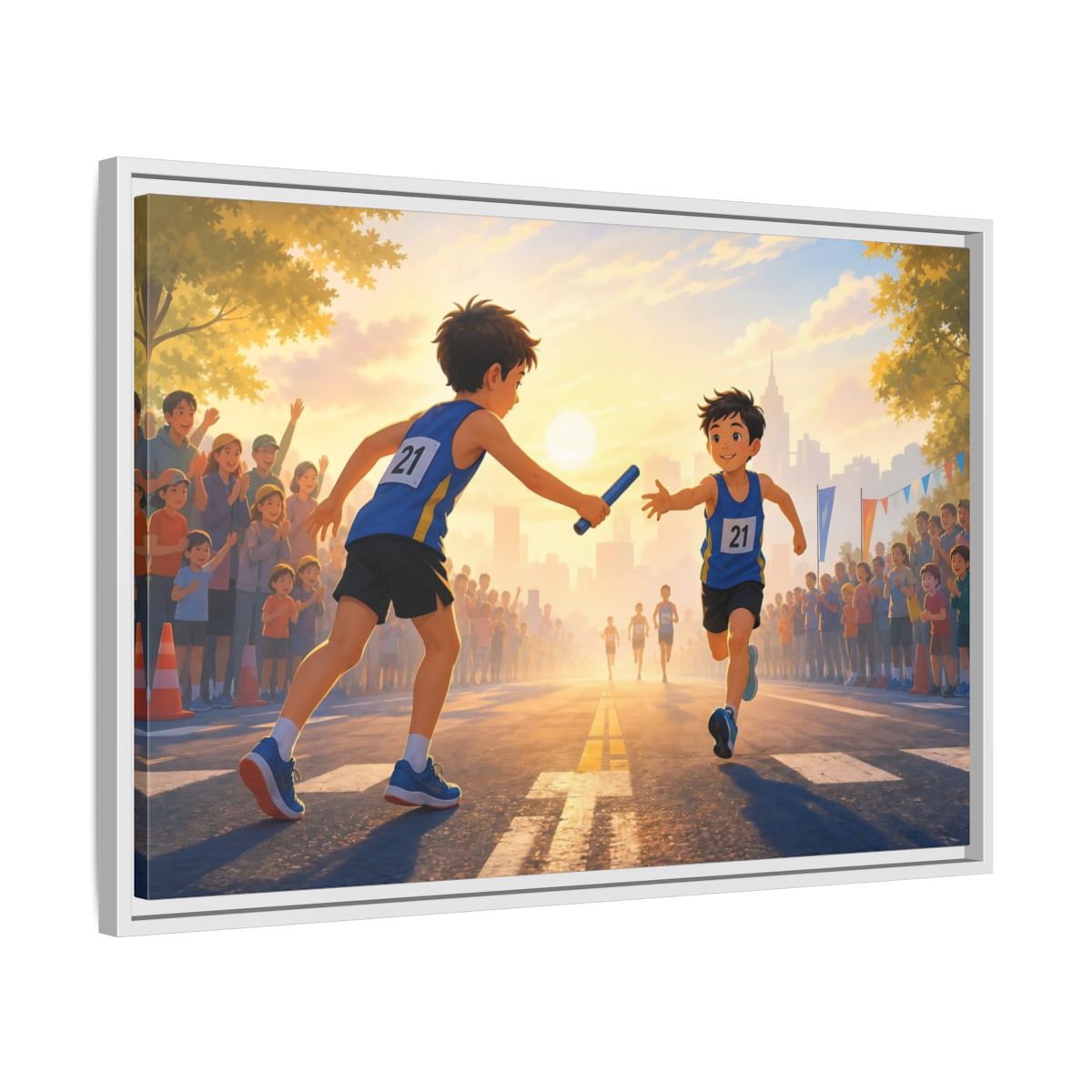 Side Mockup 10. Sports Relay Race Kids Sports shown as framed canvas print
