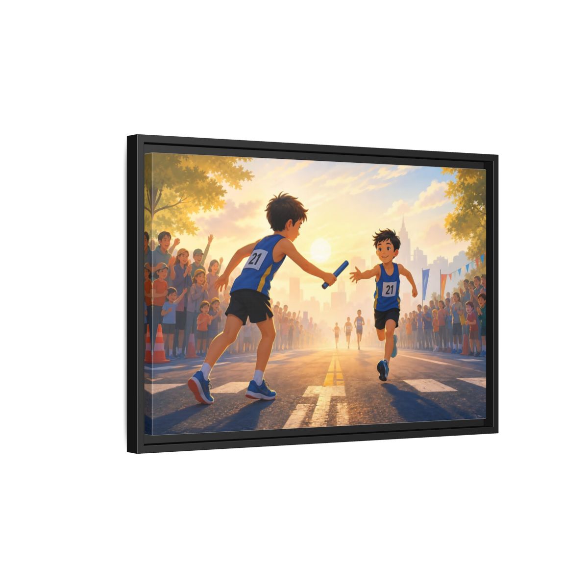 Side Mockup 3. Sports Relay Race Kids Sports shown as framed canvas print