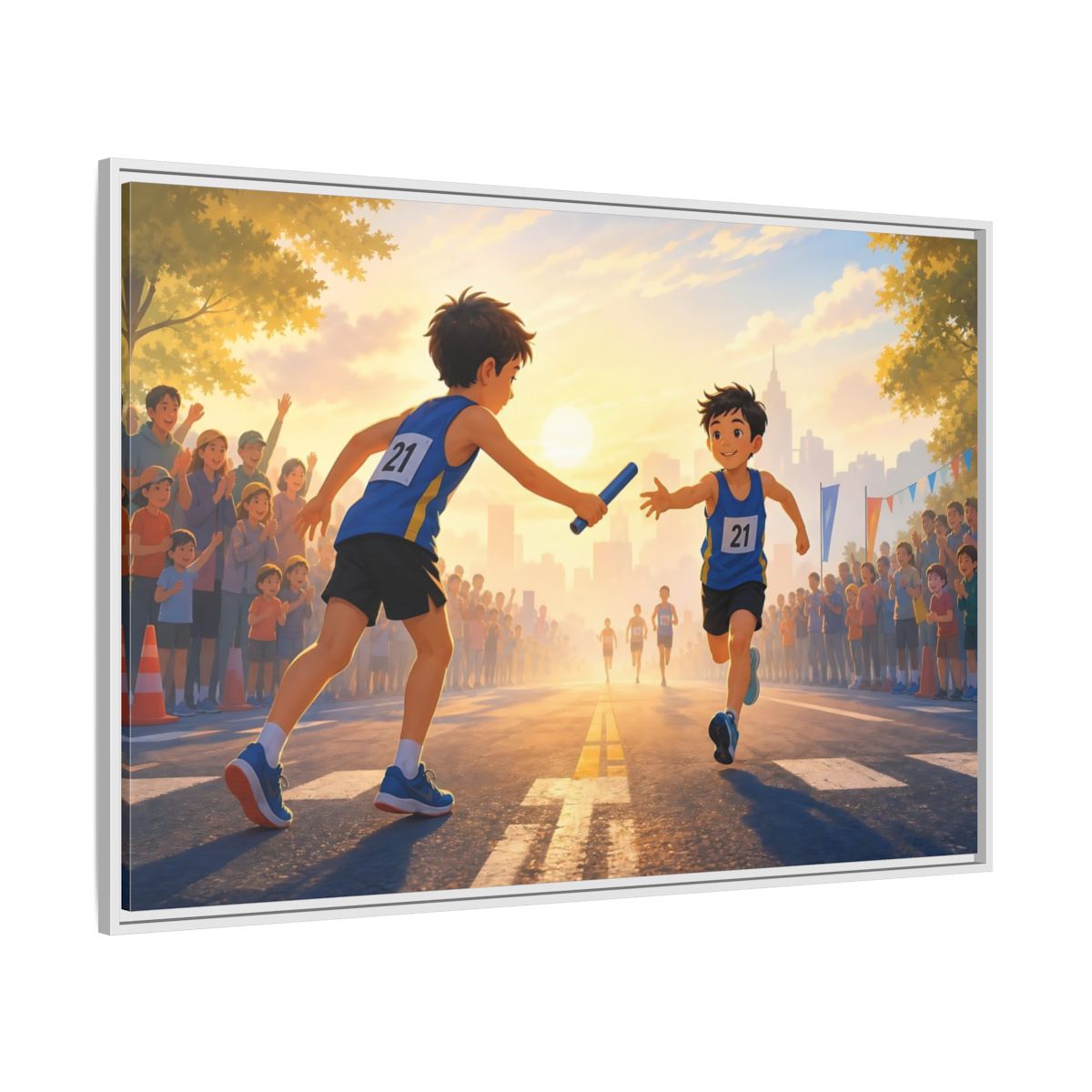 Side Mockup 7. Sports Relay Race Kids Sports shown as framed canvas print