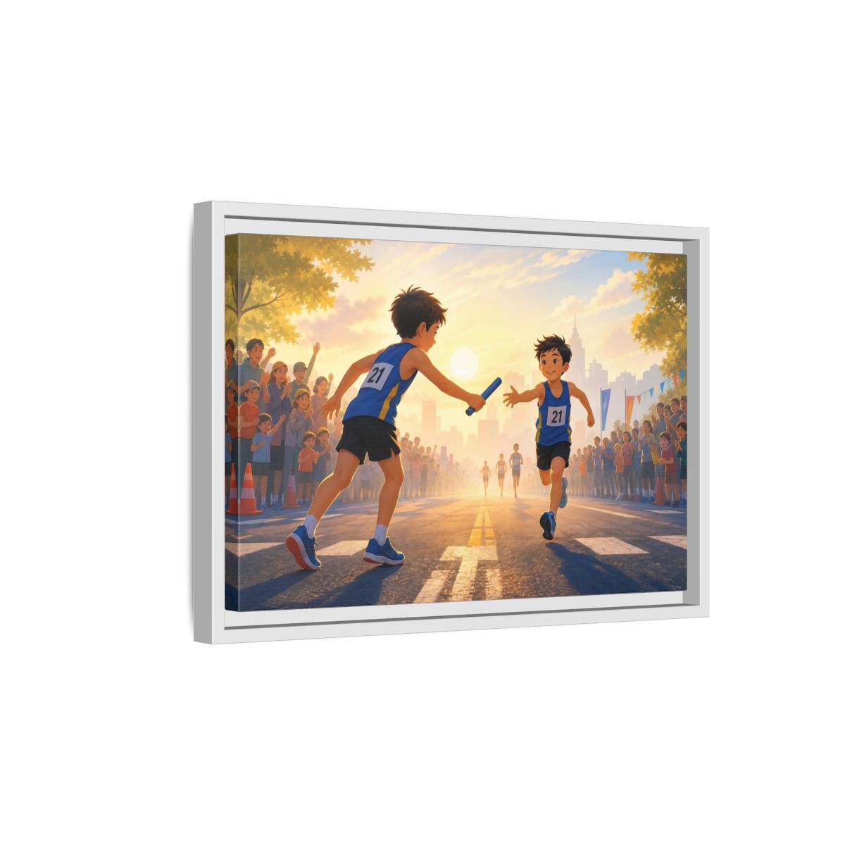 Side Mockup 4. Sports Relay Race Kids Sports shown as framed canvas print