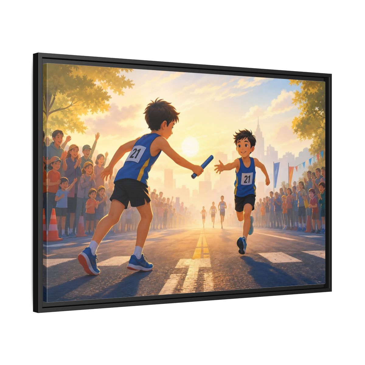 Side Mockup 13. Sports Relay Race Kids Sports shown as framed canvas print