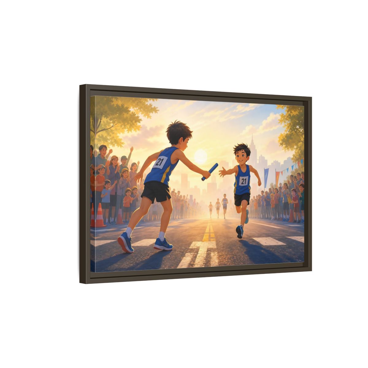 Side Mockup 2. Sports Relay Race Kids Sports shown as framed canvas print