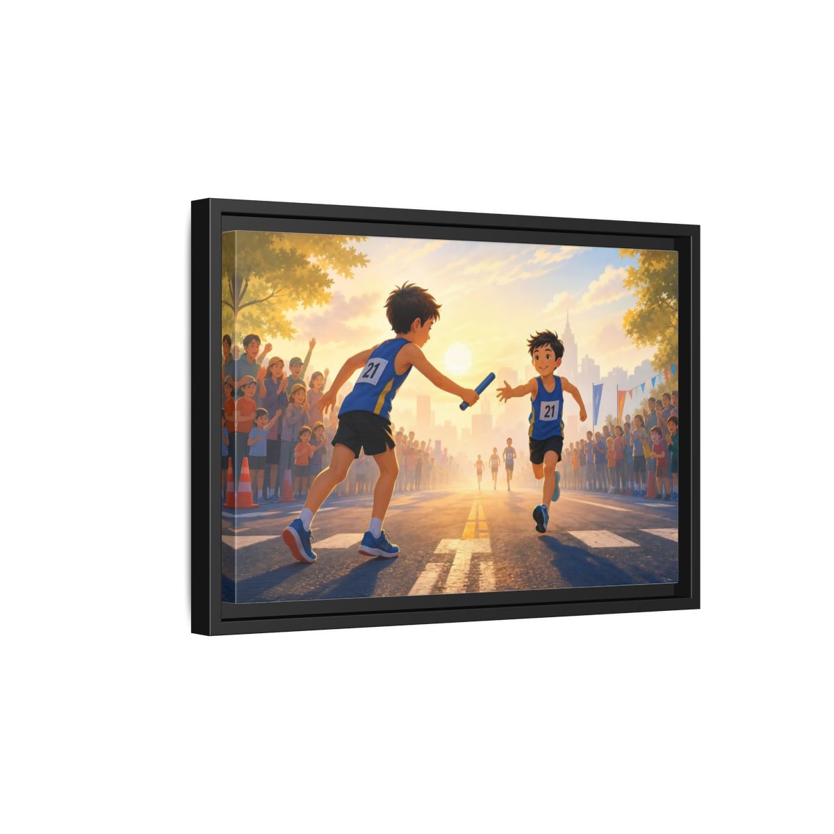 Side Mockup 6. Sports Relay Race Kids Sports shown as framed canvas print