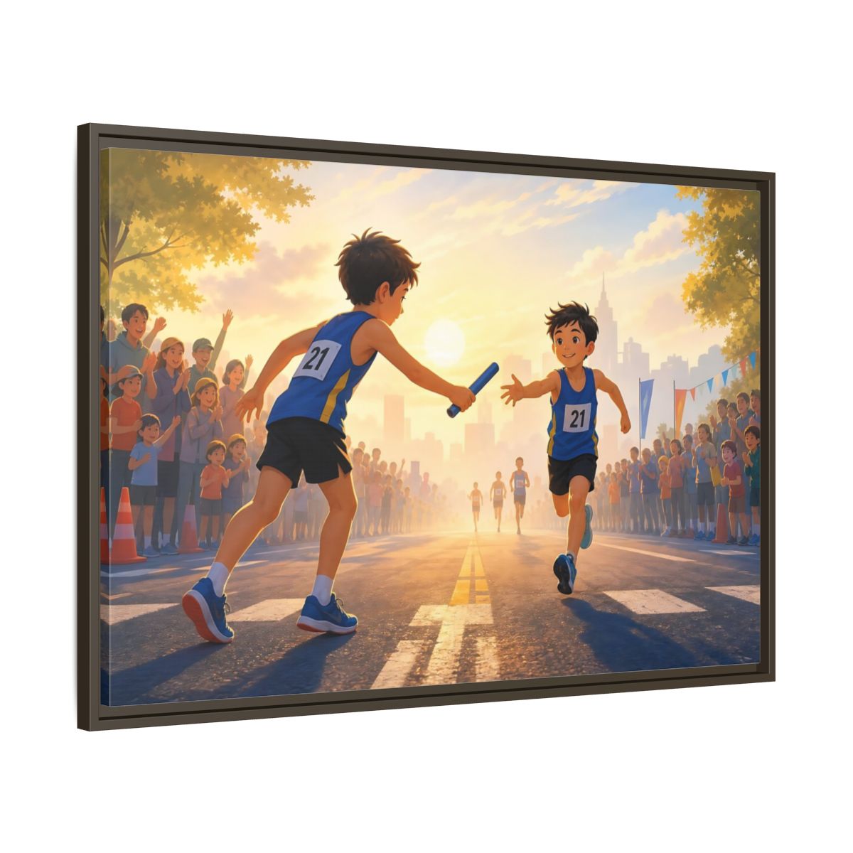 Main Mockup. Sports Relay Race Kids Sports shown as framed canvas print